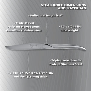 TopKnife Laguiole 6 pcs Steak Knife Set - Smooth Edge - Stainless Steel Handle - Gift Box