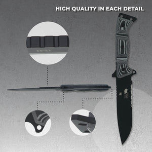Panther Hunting/Survival Knife - 6” blade – Black-Gray Micarta Handle - Night Camo