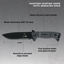 Load image into Gallery viewer, Panther Hunting/Survival Knife - 6” blade – Black-Gray Micarta Handle - Night Camo