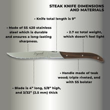 Load image into Gallery viewer, Laguiole 4 pcs Steak Knife Set - Teak Wood Handle