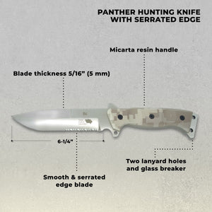 Panther Hunting/Tactical Knife - 6-" Blade - Green-Beige Micarta Handle - Day Forest Camo