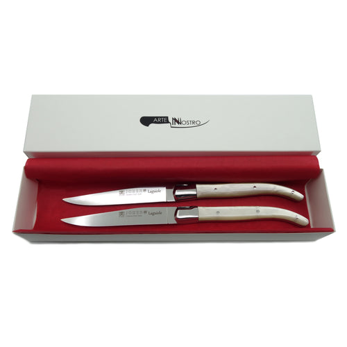 Laguiole Steak Knife - Translucent White Handle (set of 2)