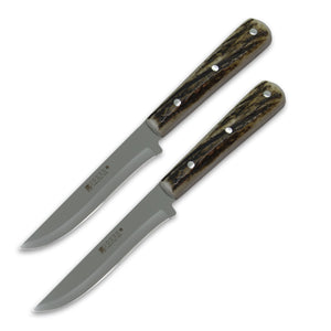 Joker Luxury Country Style Steak Knife - Authentic Stag Horn Handle - Non-Serrated Edge (set of 2)